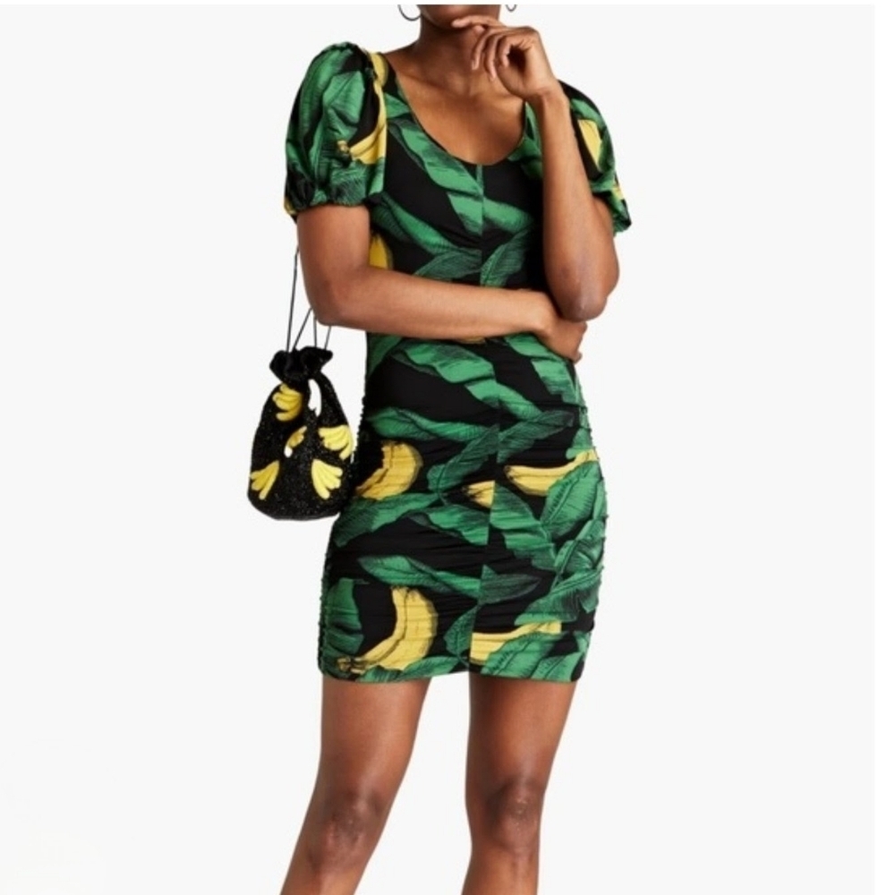 GANNI Leaf Print Bodycon Mini dress